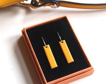 Big Bright Yellow Earrings rectangles in enamel