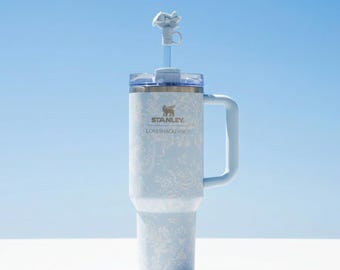 Stanley LoveShackFancy Style 40oz Tumbler Alpine Blue Floral, Coquette Bow Straw Topper, Luxury Gift Box & Silk Bag, Gift for Her