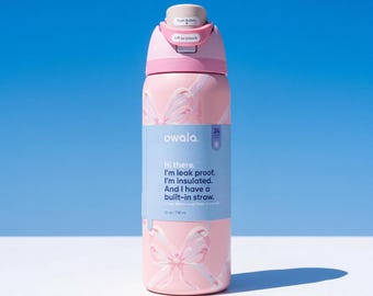Limited Edition 32oz Pink Bow Owala FreeSip Coquette Aesthetic Ribbon Water Bottle Personalized Gift for Her Aesthetic Custom Pink Tumbler