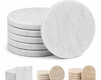 Marble and Travertine Coasters Set of 6 Handmade in Italy | Cork Backed | Choose Your Shape | Housewarming and Wedding Gift | Italian Stone