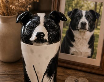Custom Hand-Painted Ceramic Dog Urn for Ashes， Personalized Pet Ashes Keepsake, Memorial Gift