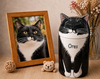 Urna cineraria personalizzata per gatti, monumento commemorativo in ceramica fatto a mano per animali domestici.