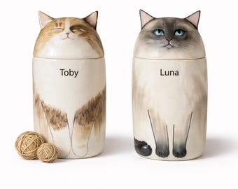 Custom Cat Portrait Cremation Urn ,with Name or without Name,Personalized Pottery Pet, Special Memory.