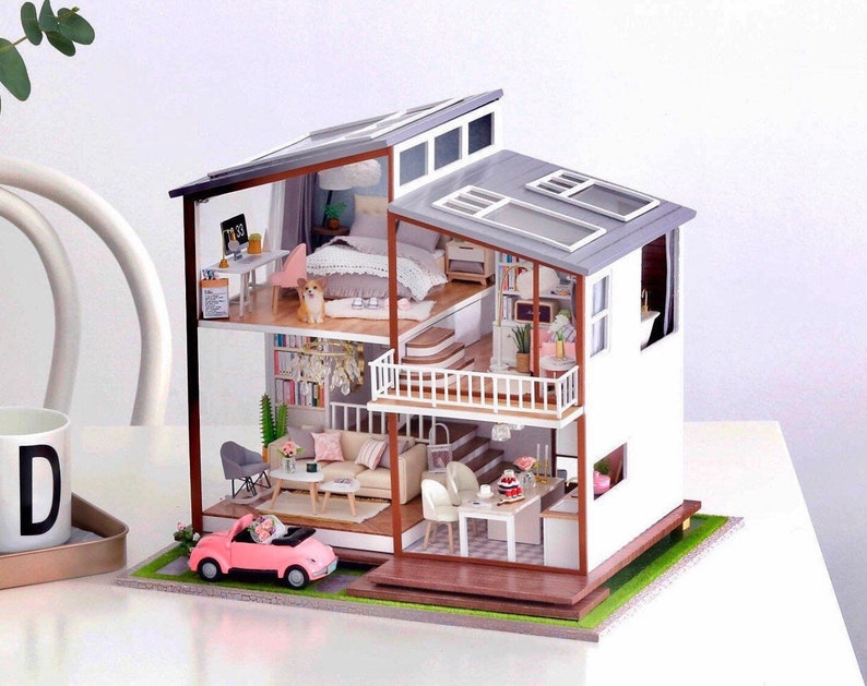 1 24 Diy Miniature Kit House Dollhouse Storey Two Wooden 以上節約 L