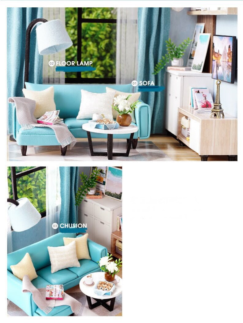 DIY Living Room Kit Wooden Dollhouse Kit Modern Design Etsy