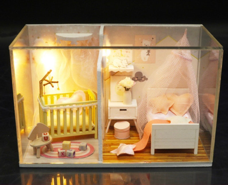 Nursery Bedroom DIY Miniature Roombox Kit Pinky Chic baby Etsy