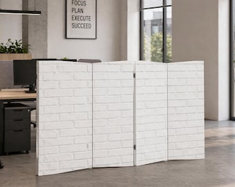 Separador de ambientes plegable de ladrillo blanco, biombo moderno de lona para mayor privacidad, separador de oficina.