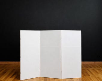 Niedriger faltbarer Raumteiler, weißer Druckbildschirm, moderne Sichtschutz, Büroteiler, Leinwand