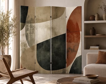 Separador de ambientes abstracto de lienzo, biombo geométrico moderno plegable, decoración bohemia neutra para el hogar.