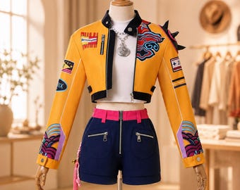 Rumi Cosplay Costume Full Set - KPop Demon Hunter Idol Stage Outfit with Jacket & Shorts for Halloween, Comic Con  Dance Performance