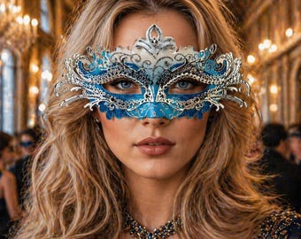 Luksusowa metalowa maska maskaradowa z kryształkami, maska na bal wenecki