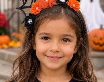 Opaska na głowę z motywem pajęczej sieci na Halloween, błyszczący kwiatowy dodatek do kostiumu