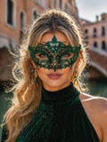 Green Lace Rhinestone Half Mask, Elegant Masquerade Ball Costume Accessory product logo