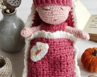 Handmade Sleeping Baby Doll with Blanket,Crochet Newborn Gift,Amigurumi Sleeping Buddy for Nursery Decor,Baby Shower Gift,Embroidered Eyes