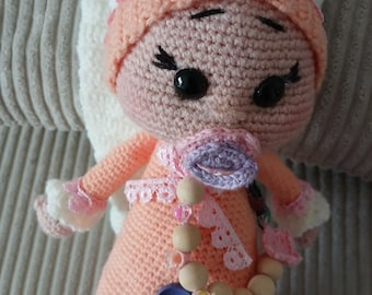 Large Amigurumi Baby Doll with Sleepy Hat Handmade Soft Wool Sleep Buddy Newborn First Doll