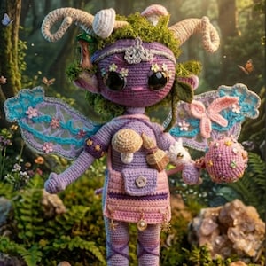 OOKA forest Fairy Art Doll,Handgehäkelte Elfenpuppe,Fantasy creature,Collectible Waldorf Inspired Toy,Woodland Room Decor,Geschenkidee
