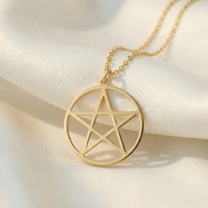 Collier pentagramme en or massif 14 carats : breloque protection cinq éléments, argent sterling 925