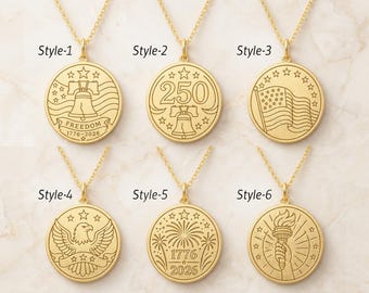 Halsband i 925 sterlingsilver med 4 juli-motiv: 14 karat massivt guld, USA:s 250-årsjubileumshänge