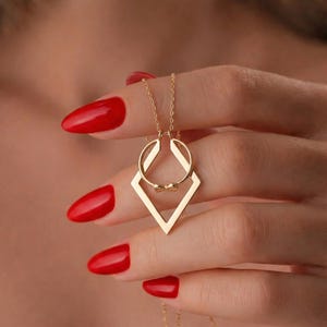 14K Solid Gold Diamond Ring Holder Necklace: Wedding Ring Keeper, 925 Sterling Silver