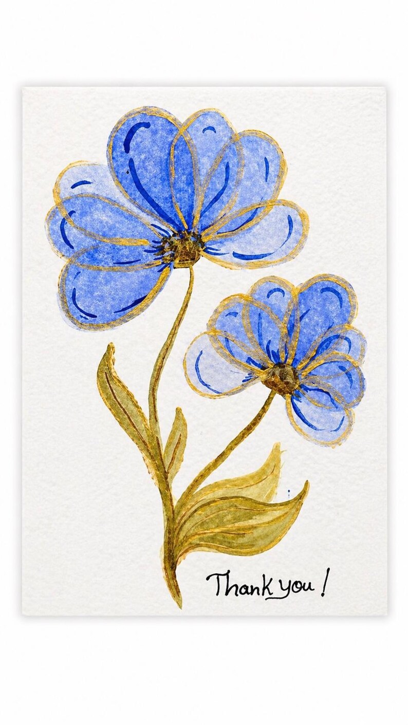Floral Thank You Cards Set, Watercolor Greeting Cards, Handmade Gold ...