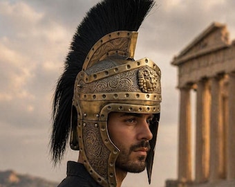 Casco de centurión, casco de gladiador romano de acero, armadura de guerrero con cresta negra, idea de regalo para cosplay y LARP.