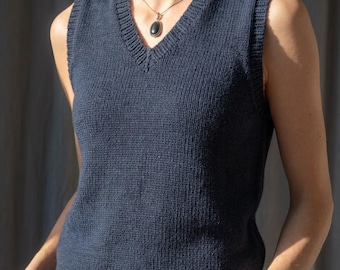 V-Neck Vest Knitting Pattern: Minimalist Sleeveless Sweater (PDF Download)