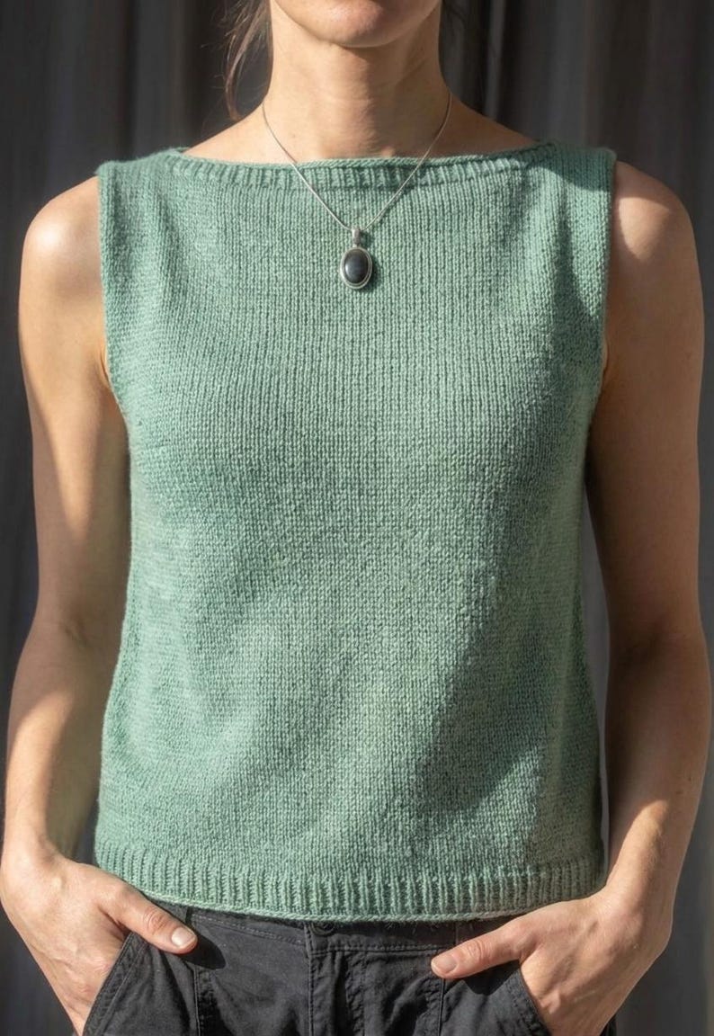 Seamless Silk Cotton Tank Knitting Pattern: Top-Down Raglan Sleeveless Tee (PDF) image 3