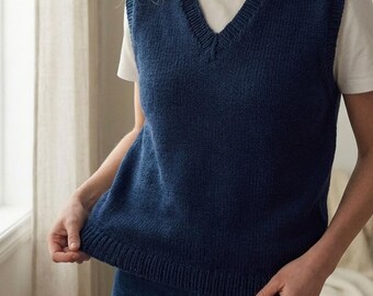 Easy V-Neck Vest Knitting Pattern: Scandinavian Minimalist Knit Top (PDF Download)