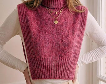 Turtleneck Vest Knitting Pattern PDF: Sleeveless Ribbed Pullover Dickey (Beginner Friendly)