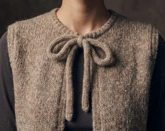 IDA Knitted Vest Pattern: Tie Front, Half Brioche, I-cord Neckline (PDF Download)