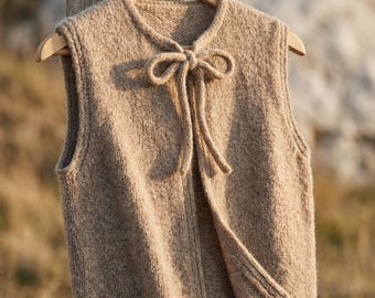 IDA Vest Knitting Pattern: Sleeveless Cardigan, Tie Front, Half Brioche (PDF Download)