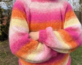 Candy Cloud Mohair Sweater Knitting Pattern: Easy Balloon Sleeve Pullover (PDF)