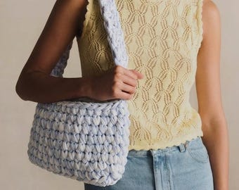 Chunky Crochet Bag Pattern: T-Shirt Yarn Baguette Purse, Boho Shoulder Bag (PDF Tutorial)