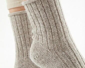 MIKA Socks Knitting Pattern: Top Down Ribbed Wool Alpaca Tutorial (PDF Download)