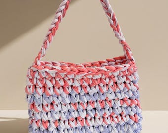 LENI Crochet Bag Pattern: Chunky T-Shirt Yarn Purse, Pastel Tote (PDF Tutorial)