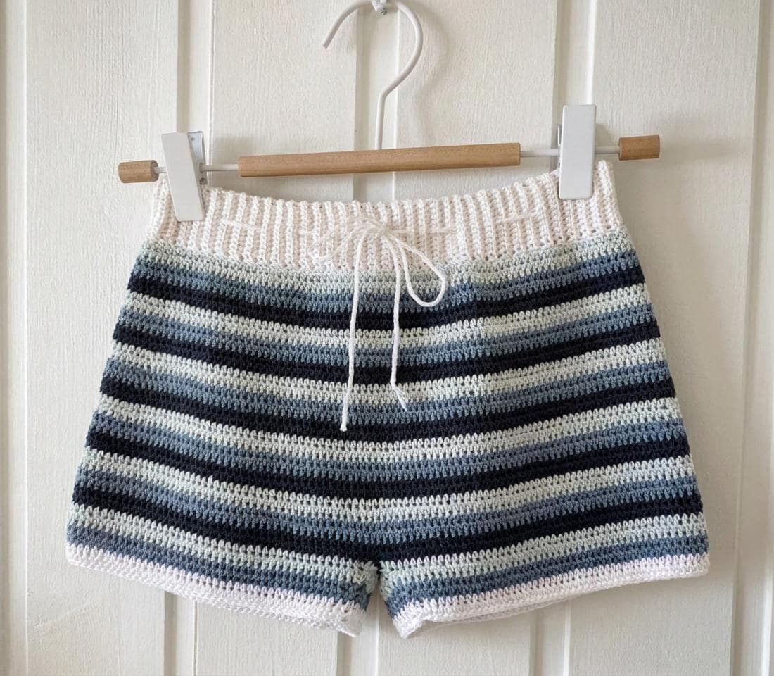 30 Women’s Crochet Shorts Patterns To Make Before Summer Hits 21 Striped Cotton Boho Shorts with Ribbed Waistband