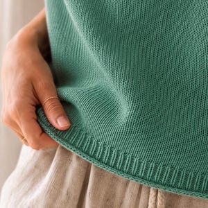 Silk Top Knitting Pattern Summer Tank PDF Top Down Seamless Raglan Boat Neck Sleeveless Knit Tee I-Cord Armhole Edges Cotton Blend Beginner image 2