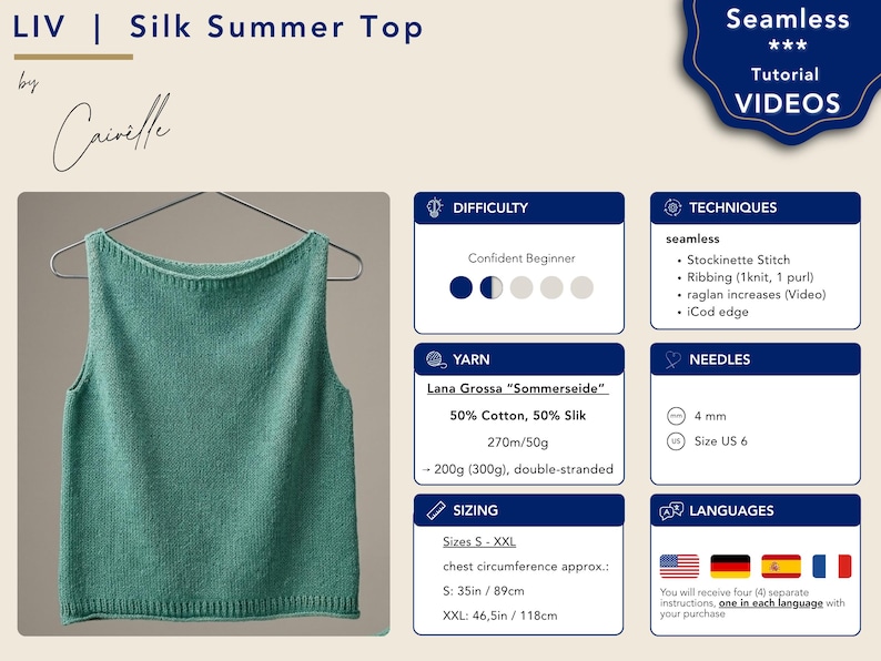 Seamless Silk Cotton Tank Knitting Pattern: Top-Down Raglan Sleeveless Tee (PDF) image 4