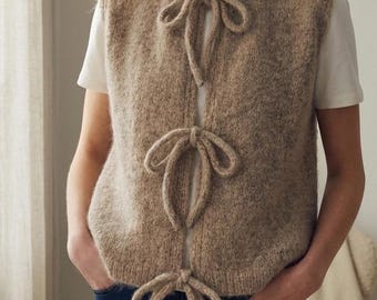 Open Front Vest Knitting Pattern: Tie Closure Slipover, Modern Scandinavian Layering Waistcoat (PDF)