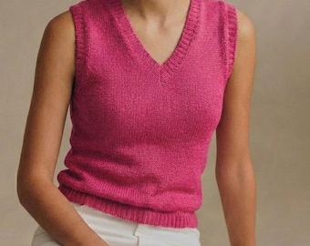 Easy V-Neck Vest Knitting Pattern: Minimalist Stockinette Sleeveless Top (PDF)