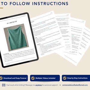 Silk Top Knitting Pattern Summer Tank PDF Top Down Seamless Raglan Boat Neck Sleeveless Knit Tee I-Cord Armhole Edges Cotton Blend Beginner image 5
