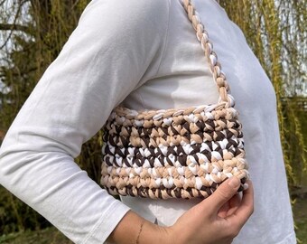 Chunky Crochet Bag Pattern: Mini T-Shirt Yarn Shoulder Purse (PDF Download)