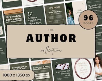 Plantillas de Instagram para autores, marketing de libros y escritores, publicaciones en redes sociales de Canva, plantilla para promocionar libros con marca de autor autopublicada.