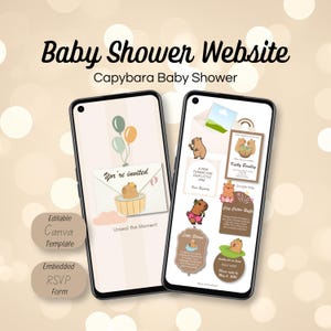 Capybara Baby Shower Invitation Template, Editable Web Invite, Interactive RSVP, Cute Animal Baby Shower, Neutral Brown Beige Invite