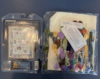 Afmetingen, grafieken en bedeltjes, vriendschapsgeschenken, telkruissteekpakket met borduurgaren, enz.