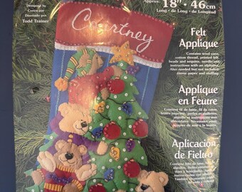 Vintage 2001 Dimensions Felt Works Appliqué Kerstkousen met beren en kerstboom Ne