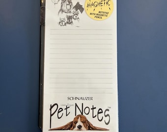 Bloco de notas magnético vintage de 1994 com estampa de Schnauzer e lápis, da Pet Notes. Novo e lacrado.