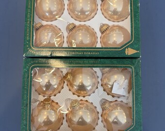 Nieuwe kerstornamenten van designglas van Krebs, set van 2 dozen, nooit gebruikt.