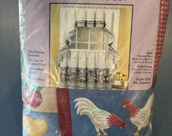Vintage New Home Essentials Gordijnenset met vitrage en draperie, thema Old McDonald's, 3-delig