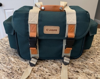 Vintage Canon Green Canvas Camera Bag With Leather Excellent Condition Fast Ship